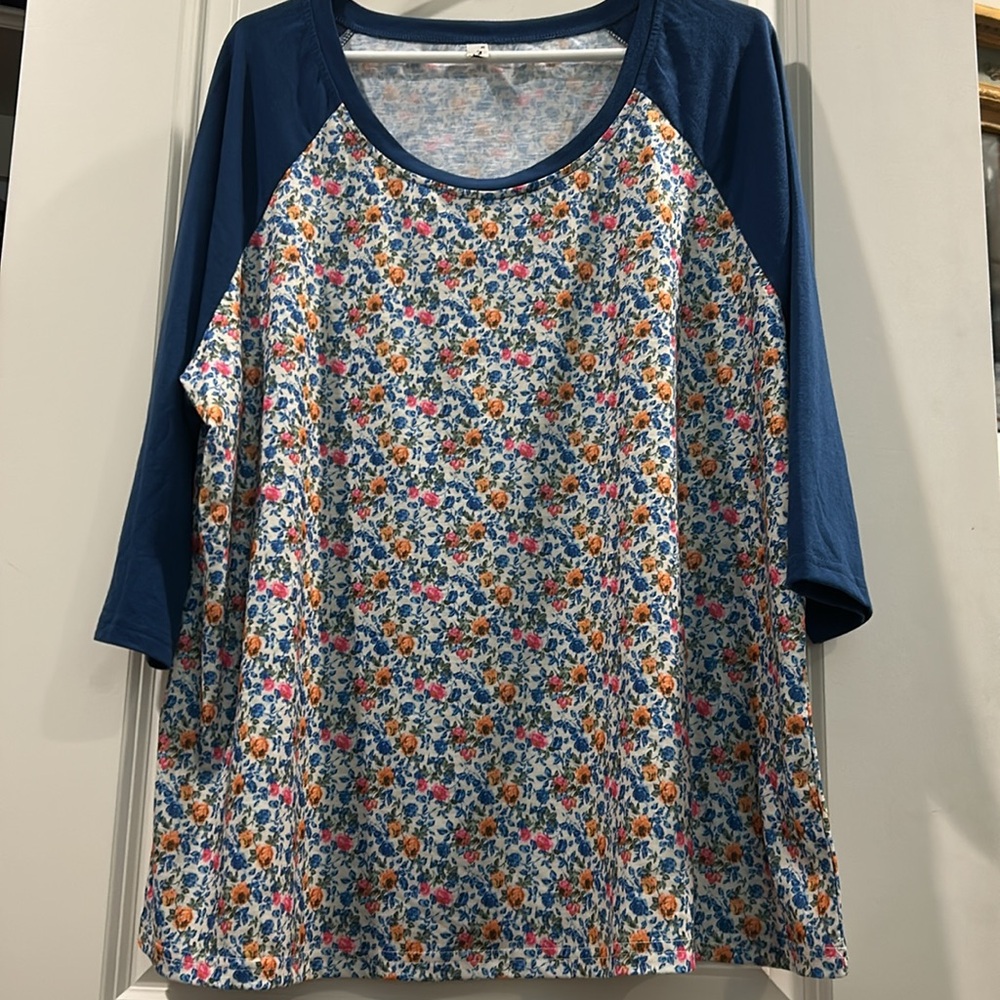 NWOT Agnes Orinda women pullover round neckline floral/solid 3/4 sleeves size 3X